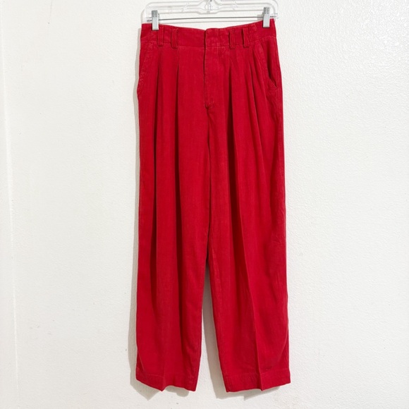Free People Calla‎ Mid Rise Wide Leg Linen Blend Pleated Trousers Pants in Red - Picture 5 of 11